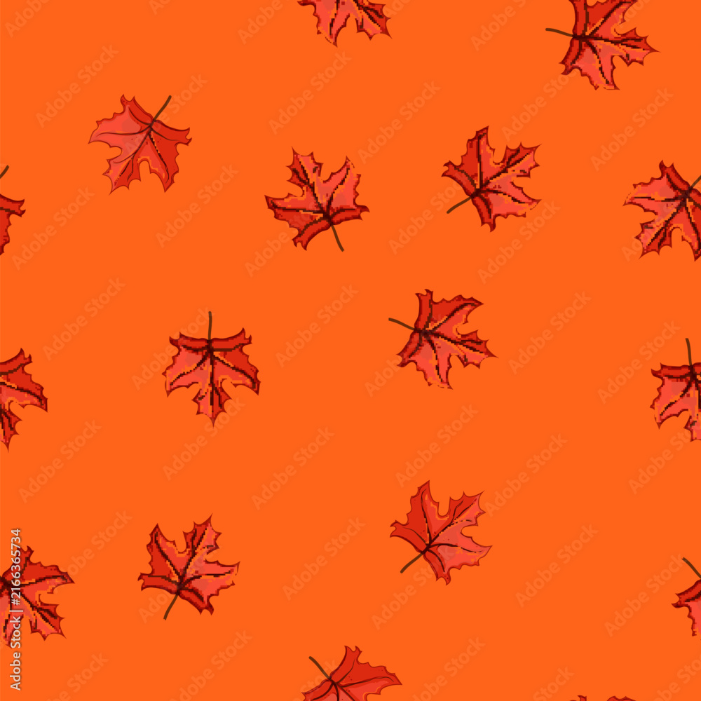 Fototapeta premium seamless pattern yellow maple leaf cartoon. tree foliage, color season, orange brown yellow maple leaf sign vector
