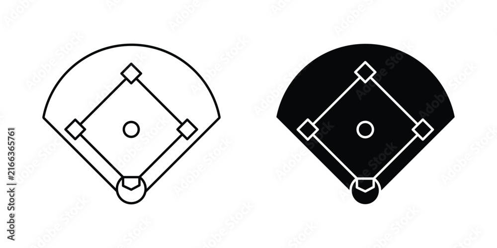 Fototapeta premium Baseball Field Top View Vector Icon Set