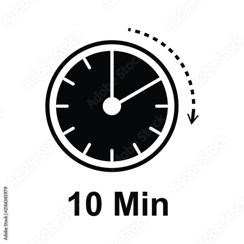 Ten minute timer icon with clock face and duration arrow for time management and countdowns