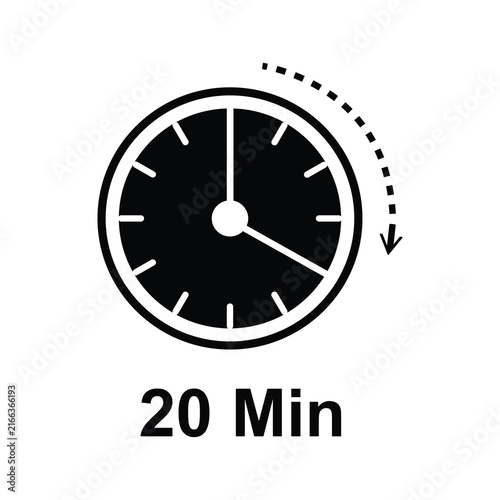 Twenty minute timer icon with clock face and arrow indicating duration for tasks.