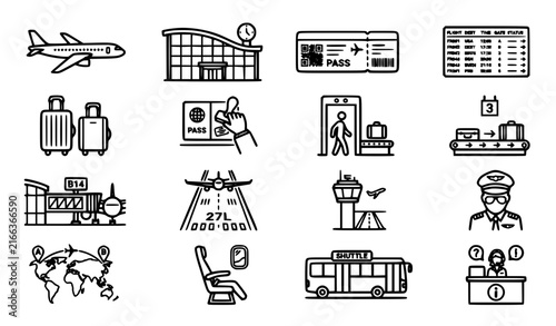 Airport and Aviation Outline Icons Set