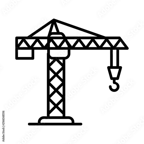 Tower crane heavy construction machinery line icon