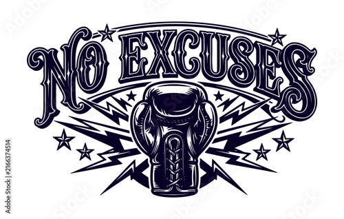 No Excuses Kettlebell Gym Motivation Typography Vector Art Design