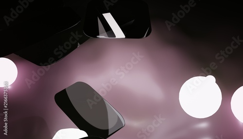 Photography Luminous spheres adrift near polished obsidian rectangles