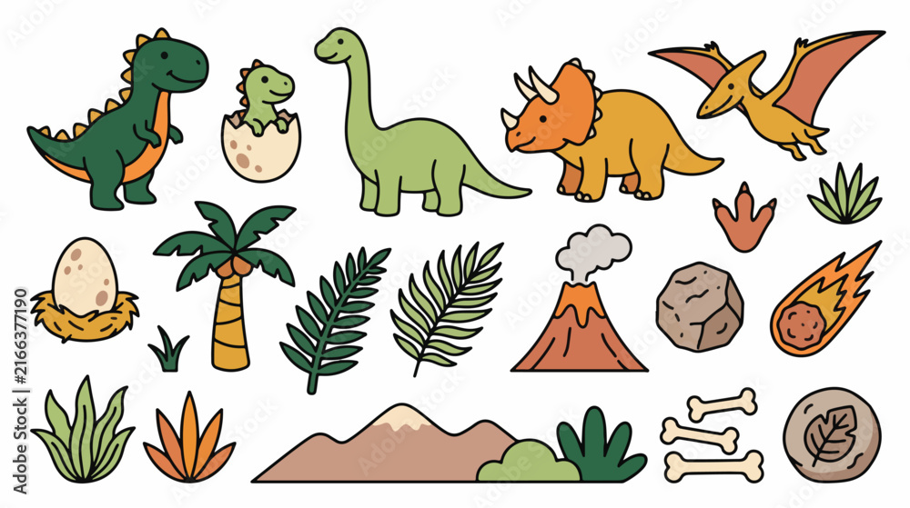 Obraz premium Modern Dinosaur Vector Collection with Bold Outline Illustration