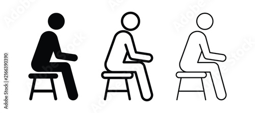 People sitting on a stool icon set vector human sitting silhouette symbol