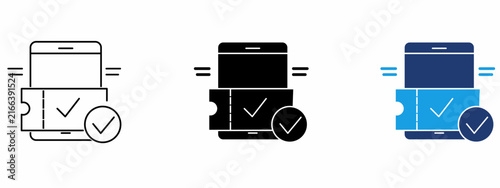 Cuadro en lienzo Mobile ticket icon with checkmark and smartphone screen