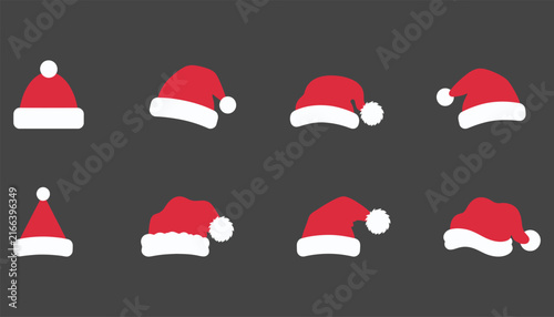 Принти на полотні Set of santa claus hats, christmas holiday headwear icons in various shapes and