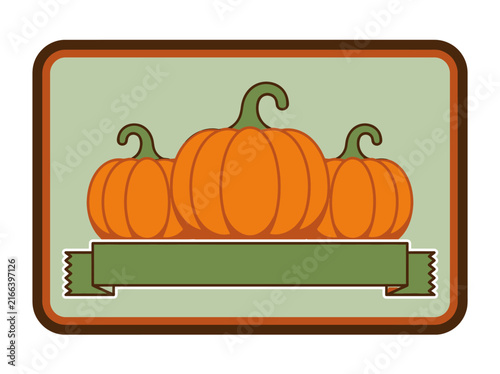 Retro Autumn Pumpkin Illustration with Ribbon Banner