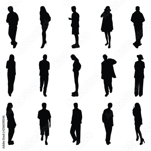 Vector collection set of individual people silhouettes.	
