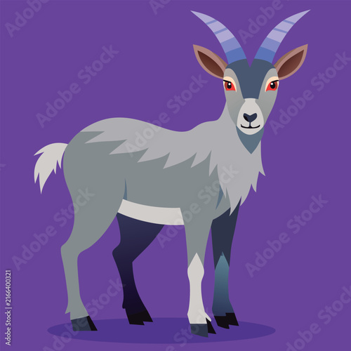 Cute cartoon goat with stylized horns.