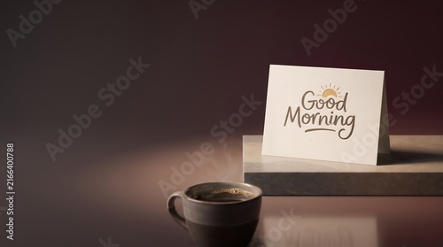 Minimalist Good Morning Text Greeting Card Design Lifestyle Object Concept