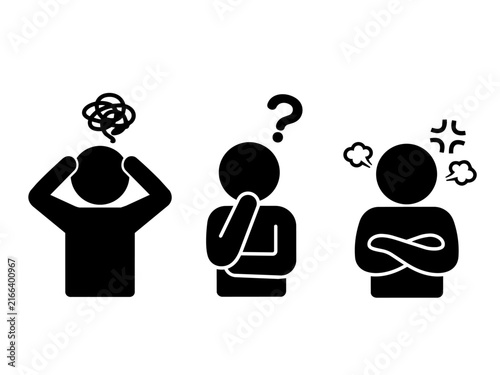 Confused Thinking and Angry People Pictogram Icon Set (困る・考える・怒る人)