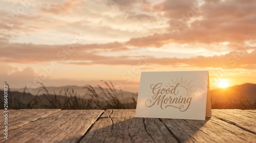 Rustic Good Morning Card Message Placed On Wooden Surface Outdoors Nature