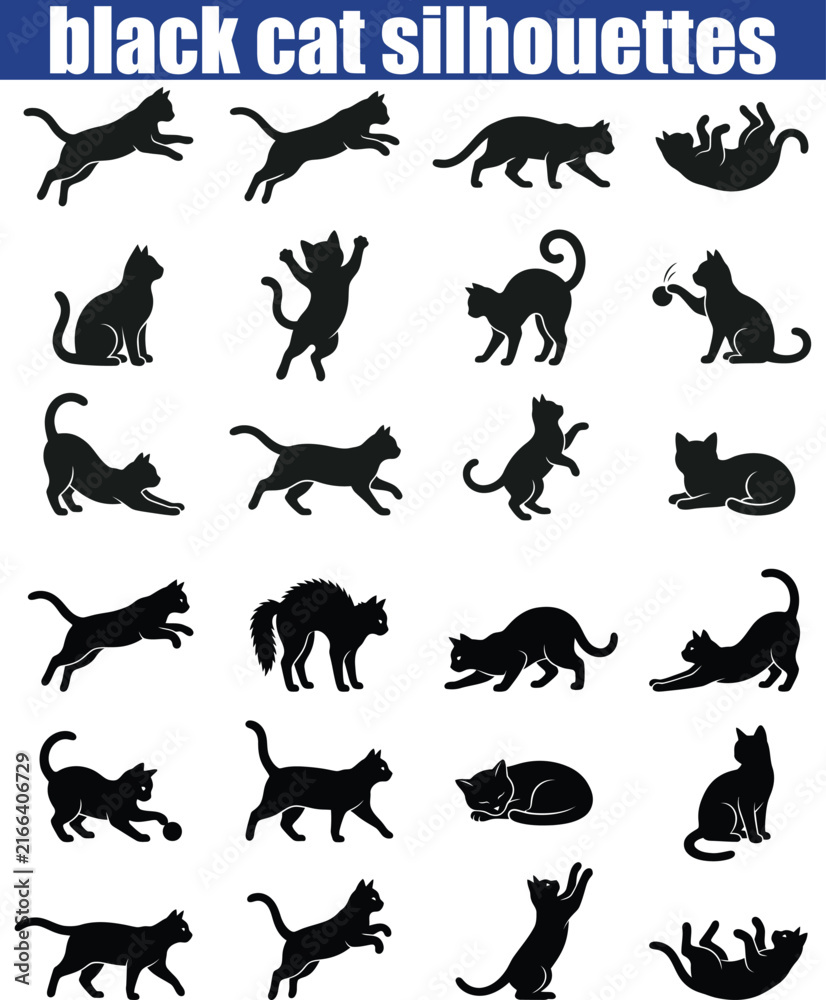 Fototapeta premium Minimalist black cat silhouette vector illustration isolated on a white background.
