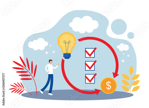Concept of new idea, making money, successful business, increasing profits and achieving goals