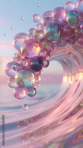 Surreal dreamy landscape with waves