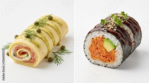 Gourmet Salmon Roll and Spicy Tuna Sushi Roll Duo