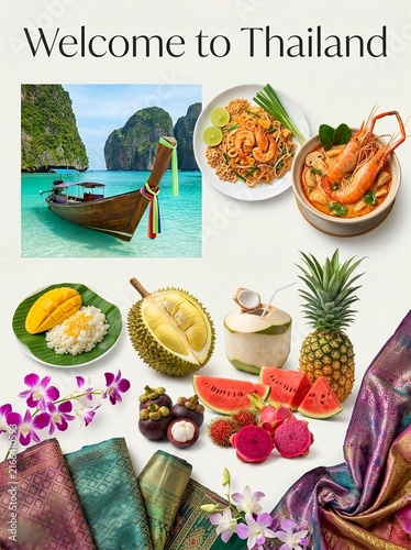 Thailand travel and vacation. Thai Culture Travel, Food and Tropical Fruit. Tourism, travel planning, Thai cuisine, cultural exploration, tropical lifestyle, summer vacation, and Asia destination