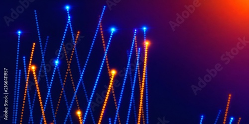 Dynamic Data Energy Visualization With Rising Blue and Orange Particle Streams, Glowing Digital Arrows and Vibrant Light Points on a Futuristic Technology Background
