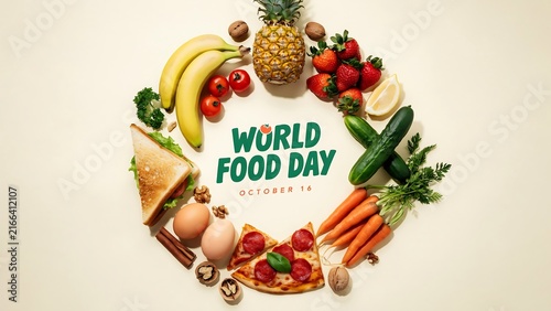 World food day celebration with colorful fruits and vegetables arrangement