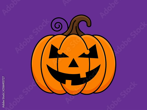 Spooky Jack-o'-lantern Halloween Pumpkin Vector Illustration on Purple Background