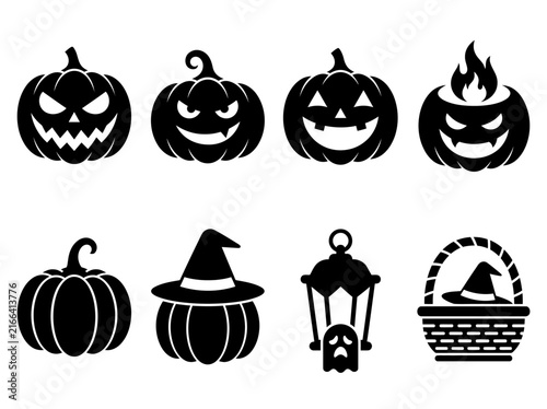 Halloween Pumpkin Silhouette Icon Set Vector