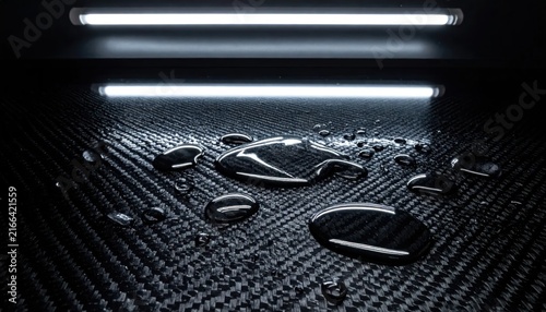 Water drops on dark textured surface.