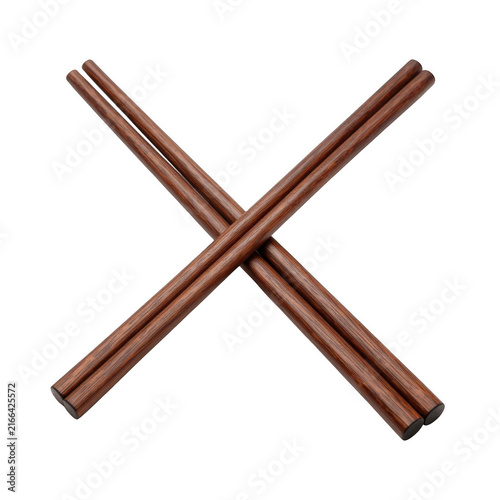 Two pairs of brown wooden chopsticks crossed isolated on white background