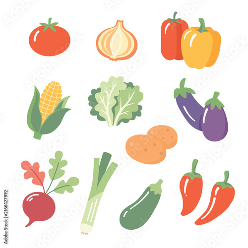 Hand-drawn vegetable collection with tomato, onion, corn and peppers 