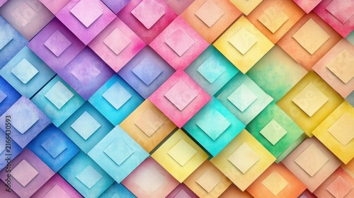 Colorful geometric patterns with layered squares and gradients