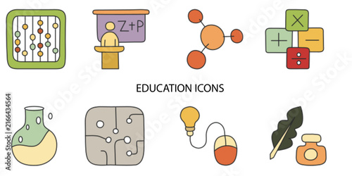 Set of 08 outline Education Element icons. Education Line icons set. Vector illustration.