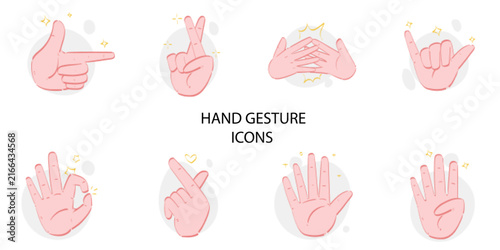 Set of 08 outline Hand Gesture Element icons. Hand Gesture Line icons set. Vector illustration.