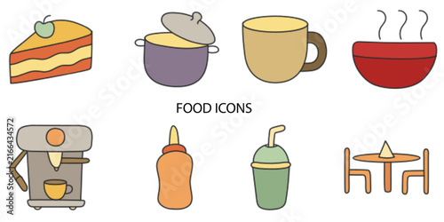 Set of 08 outline Food Element icons. Food Line icons set. Vector illustration.
