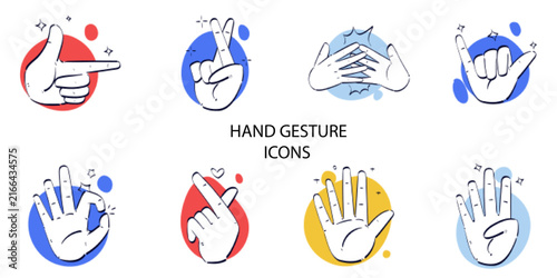Set of 08 outline Hand Gesture Element icons. Hand Gesture Line icons set. Vector illustration.