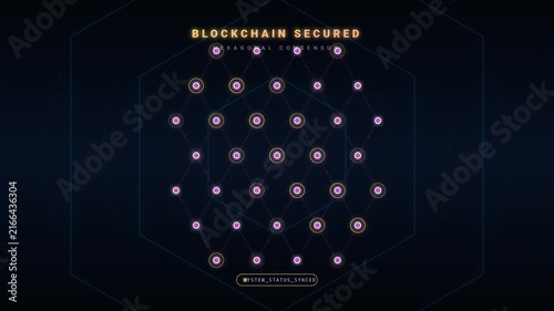 Scanning API Nodes to Hexagonal Blockchain Grid, Dark HUD UI