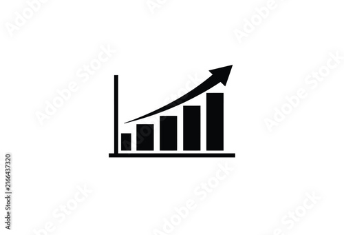 Bar graph with upward trend line a flat black icon on white