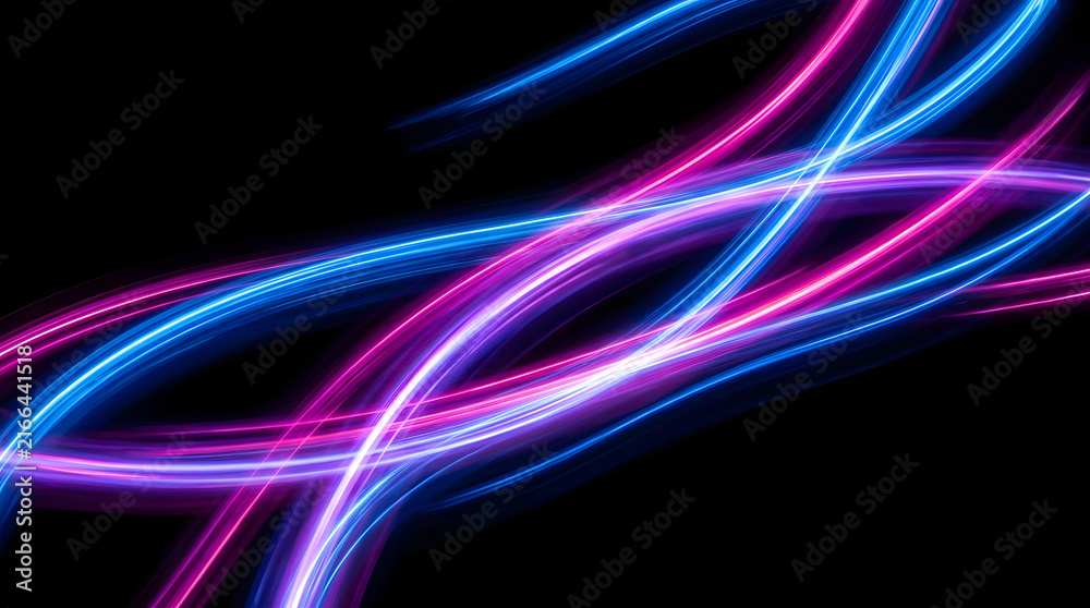 Fototapeta premium Blue purple neon light trail swirl overlay