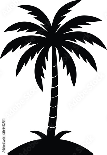 Tropical Palm Tree Silhouette Vector; Black Coconut Tree Graphic Art and Design Element; Summer Travel Icon for Beach Aesthetics and Vacation Layouts