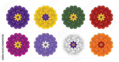 Bild auf Leinwand A vibrant collection of colorful diwali flower icons arranged in two rows on a c