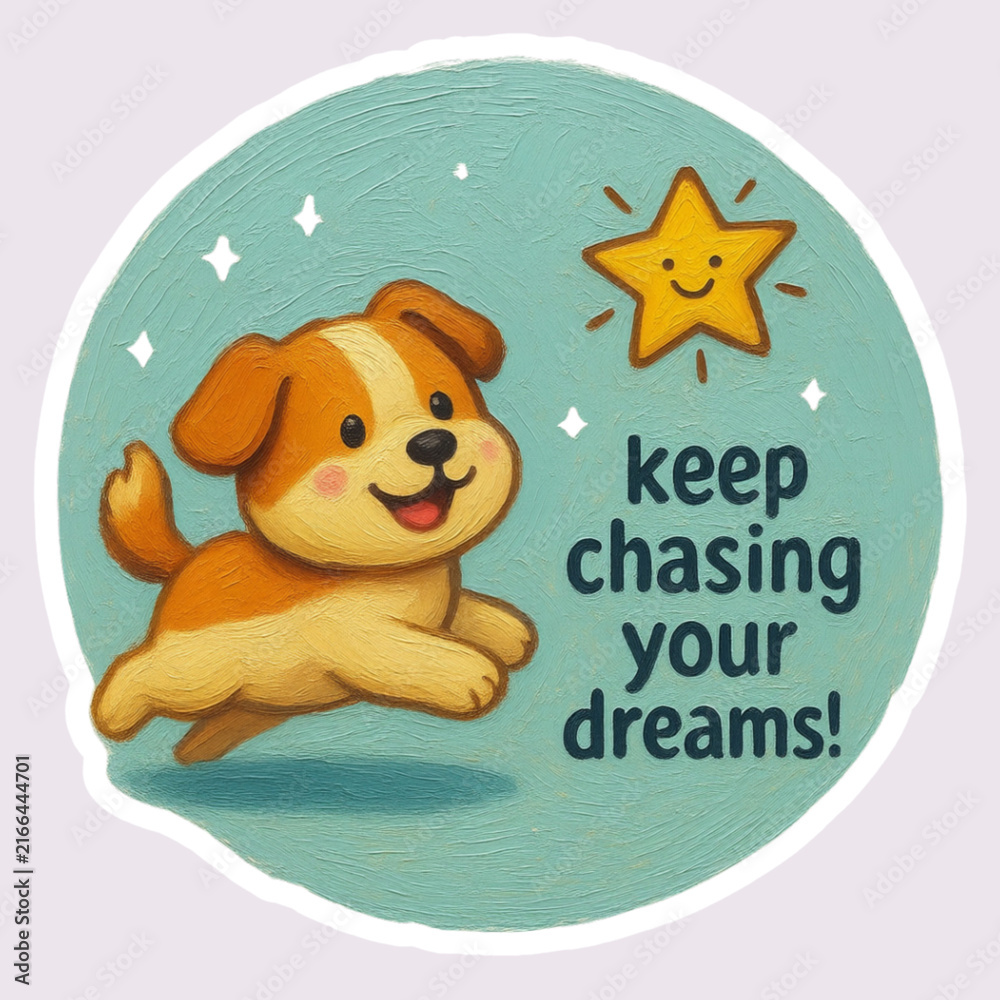 Obraz premium Cute Kawaii Sticker Daily Motivation Keep Chasing Your Dreams