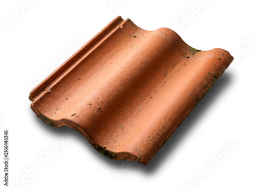 Weathered Orange Terracotta Roof Tile Isolated on White