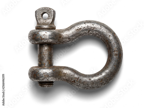 Weathered Industrial Steel Shackle Tool Isolated on White Background