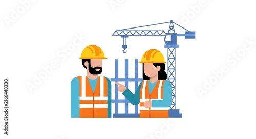 Konstruksi pekerja pria dan wanita di lokasi proyek bangunan