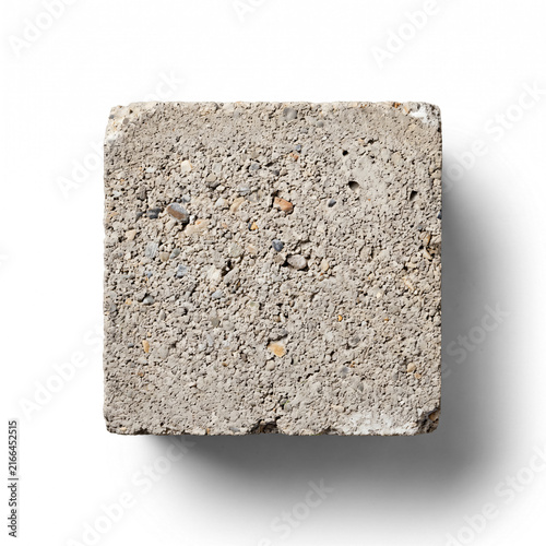 Square rough concrete block isolated on white background
