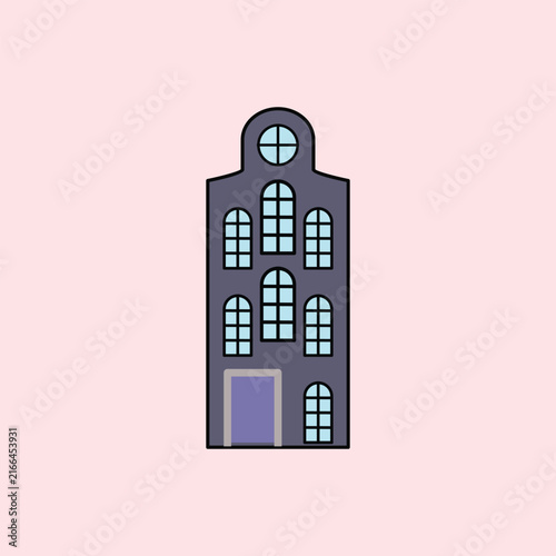A vintage dark purple European house building with classic arched windows, isolated as a transparent illustration. Ideal for city, travel, real estate, and architectural designs.