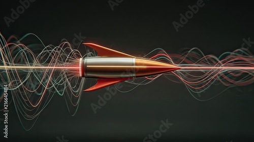 Futuristic Rocket Design with Vibrant Wave Patterns in Motion Creating a Dynamic and Energetic Visual Representation