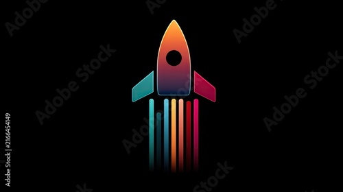 Colorful Rocket Launching with Motion Effects on a Dark Background, Symbolizing Innovation and Exploration