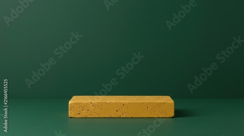 Yellow podium for product showcase isolated on green background 3D render