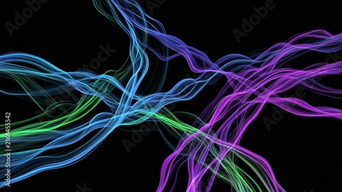 Abstract neon light strands flowing in dark space